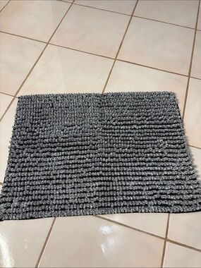 Mainstays Black and Gray Striped Chenille Bath Rug